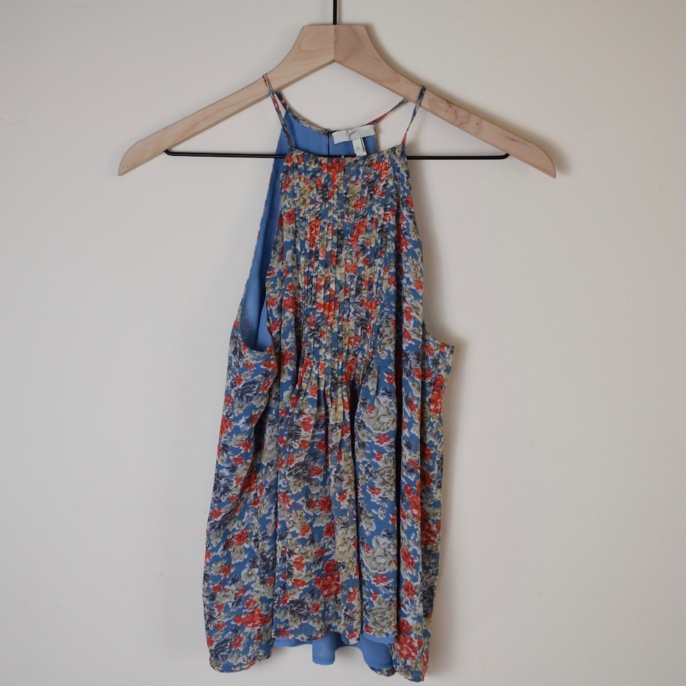 Joie Blue and Orange Floral Halter Tank - Picture 3 of 8
